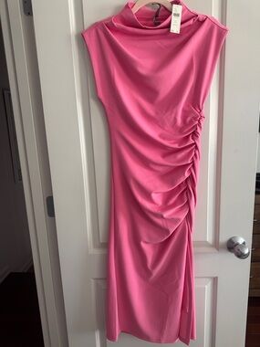 Anthropologie Hot Pink Sleeveless Ruched Midi Dress